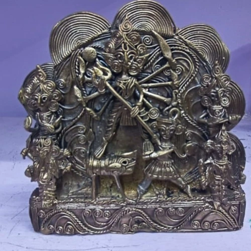 Dhokra Art Maa Durga Brass Idol - Image 4